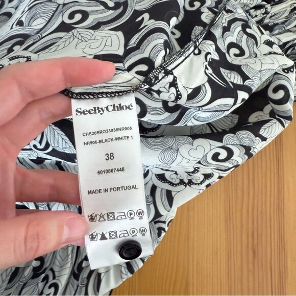 See By Chloe Black White Puff Sleeve Mini Dress Long Sleeve Patterned 38 - Picture 8 of 13